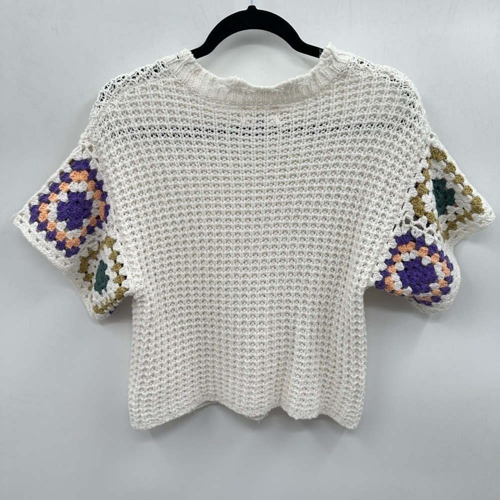 UNIVERSAL THREAD white knit square crochet oversized woman bohemian tunic XS - Picture 3 of 11